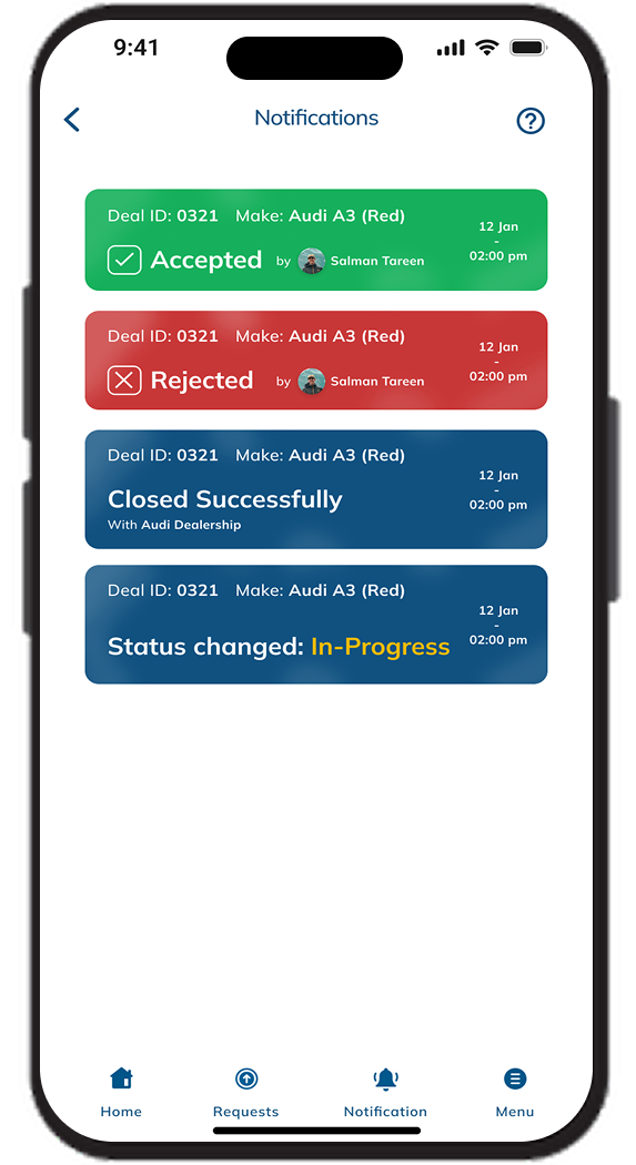 Carlutions real-time deal notifications screen