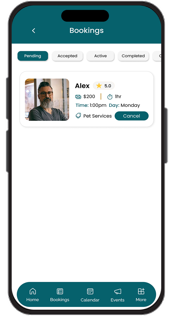 LifeRise Solutions bookings management screen