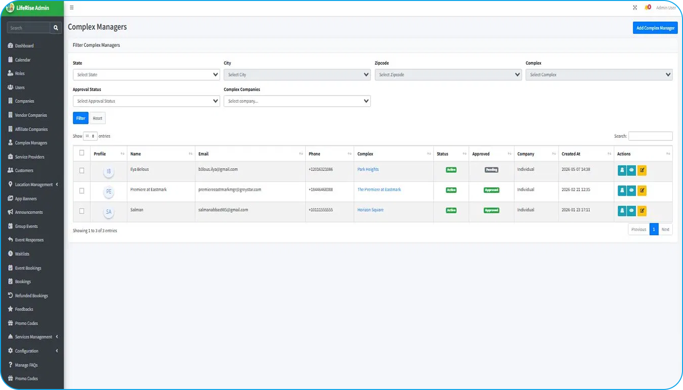 LifeRise Solutions location management screen