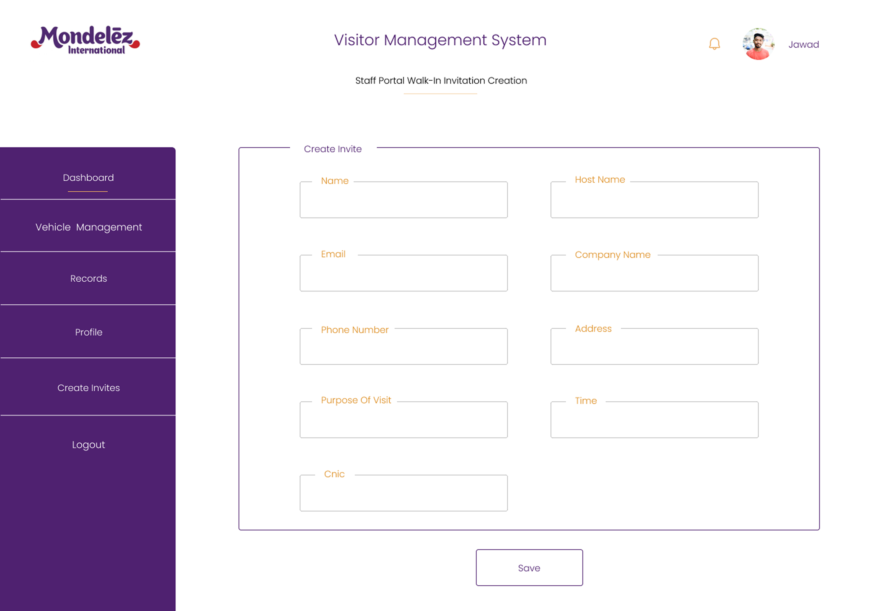 Mondelēz International walk-in invitation creation form