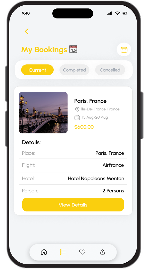 Trip Mate my bookings screen