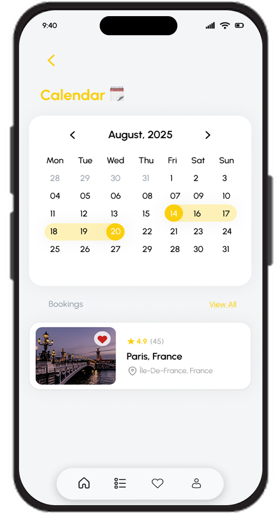 Trip Mate trip calendar screen