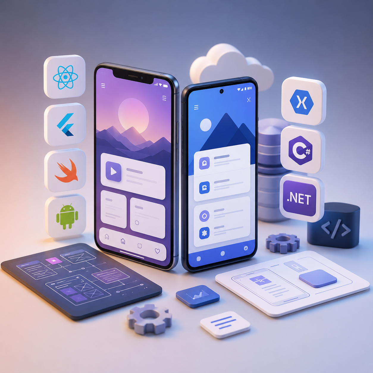 Mobile app development, modern smartphone interface