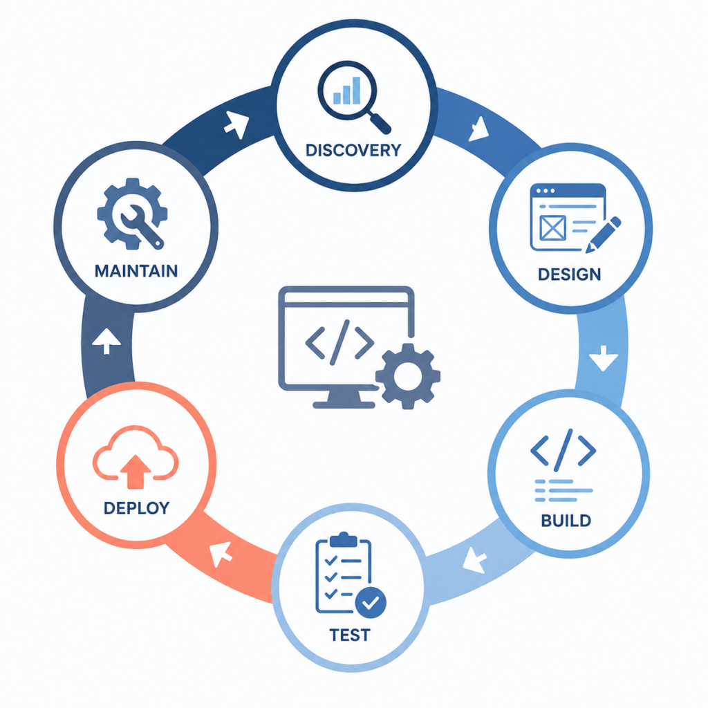 Design → Build → Test → Deploy → Maintain Process